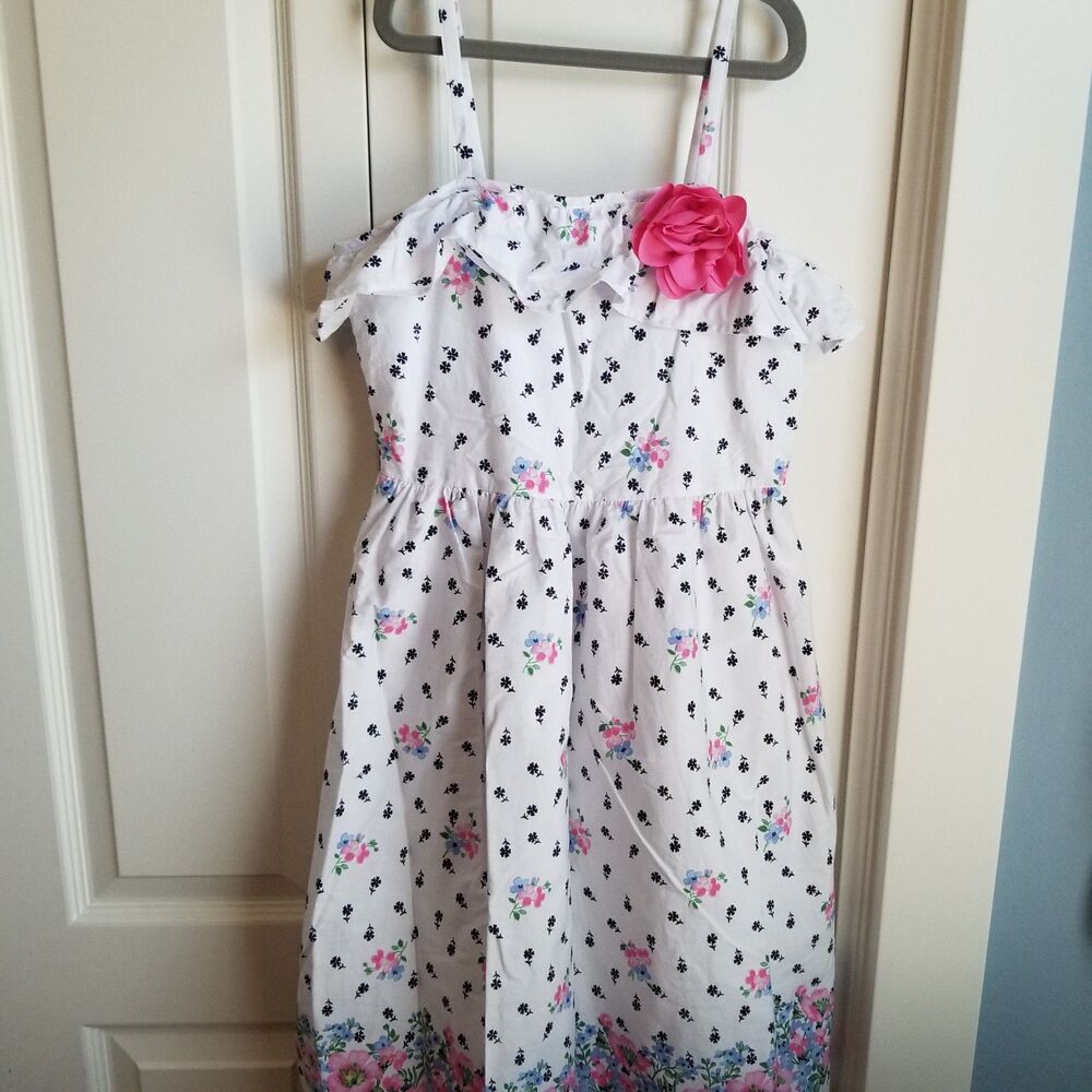 Janie And Jack White and Pink Floral Dress sz 12 airy lightweight